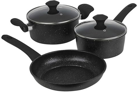 URBN-CHEF Forged Carbon Steel Non-Stick Induction Cookware Sets | Marble Coating Saucepan, Milk Pan, Casserole Pot, Frying Pans | Heat-Resistant Soft Touch Handles