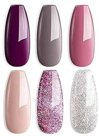 Modelones Esmaltes Semipermanentes para Uñas en Gel,6 Colores Kit Pintauñas Semipermanentes Uñas de Gel UV LED en Gel Nail Polish Esmalte Uñas para Manicura, Glitter Verde Morado Rosa claro Azul
