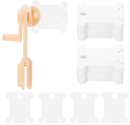 HARFINGTON 100pcs Embroidery Floss Bobbins with Bobbin Winder, Plastic Cross Stitch Thread Organizer Holder Cards Sewing Thread Sorting Tool Storage for Craft DIY Sewing, White