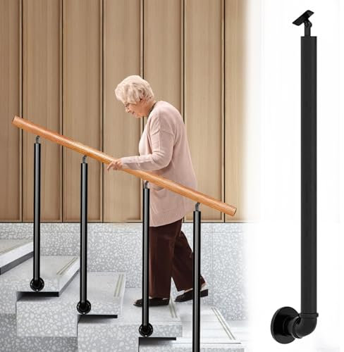 Rampe d'escalier Balustrade en Tube Rond en Forme de L Poteau de Balustres en Fer pour extérieur intérieur Loft Villa Couloir Tige de Support Noire Charge 220 LB Colonne de rampe à Montage latéral(65c