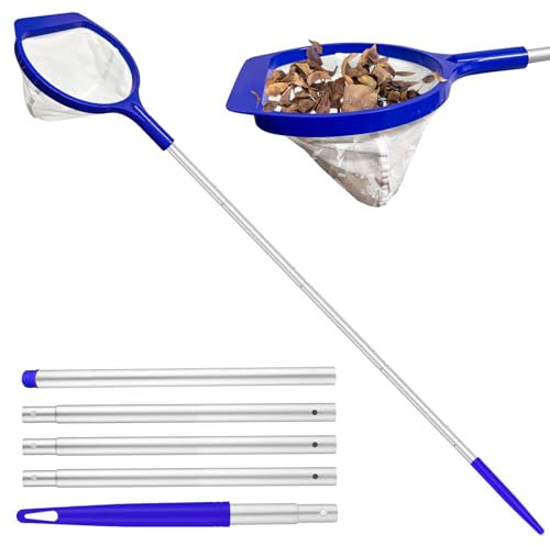 Bseical Retino Piscina Maglia Finissima con Asta, Retina Raccogli Foglie per Piscina 141cm, Skimmer Piscina Accessori Piscina per Pulizia Piscina, Retino Acquario