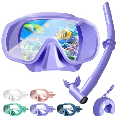 Tyuodna Occhiali da sub con boccaglio, set da snorkeling per adulti con anti fog e anti perdite, set da snorkeling, maschera panoramica a 180°, perfetti per snorkeling e immersioni (viola)