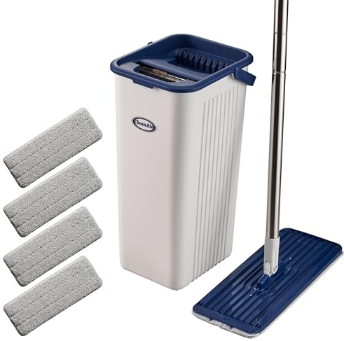 CleanAid Formosa 2 Bodenwischer Wischmopp Set mit Eimer- 360° Flachwischer, Extra Langer 155 cm Edelstahl Stiel, 4 Mikrofaser Wischbezüge, Eimer mit Auswringer-Set - Nass- & Trockenmopp für Haushalt