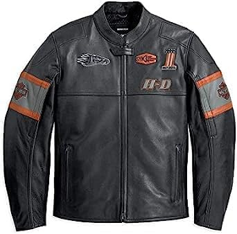Jorde Calf Giacca da uomo in pelle stile H-D | Giacca da motociclista Cruiser con toppe | Giacca da moto in vera pelle bovina (3XS-5XL), nero, X-Large
