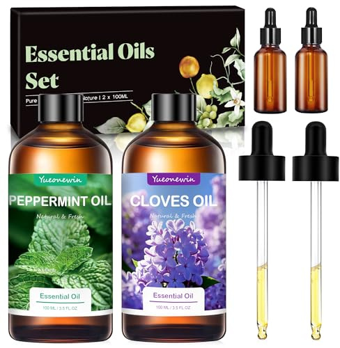 Set di oli essenziali per diffusore, olio di menta piperita, 100 ml, olio di chiodi di garofano, 100 ml, oli profumati, set regalo per fai da te, produzione di candele, spa, piccoli regali per donne