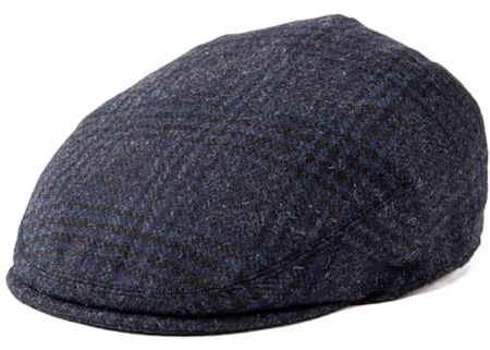 FEINION Men's Wool Tweed Newsboy Ivy Cap Gatsby Golf Flat Hat (Plaid Blue, 7 1/4)