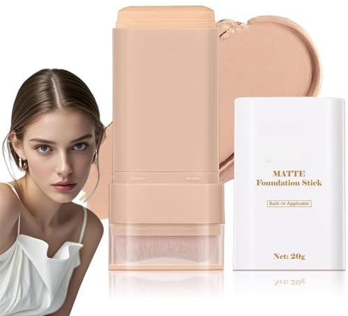 Matte Foundation Stick With Brush,Korean Foundation Stick,Fou-Ndation For Mature Skin,Foun-Dation Sti-Ck Full Coverage&Lightweight,Hydrating Tinted Moisturiser,For Smooth Even Skin Tone(Warm Beige)