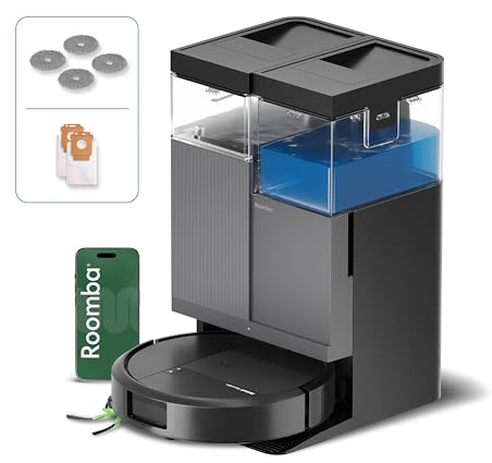 iRobot Roomba Plus 415 Combo Robot + AutoWash - 20KPa - Base Multifonction - Lavage des lingettes - séchage des lingettes à l'air Chaud - LiDAR Clearview - 75 Jours d'autovidage - Noir