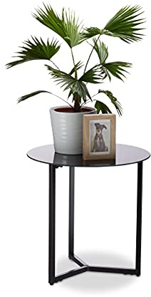 Relaxdays Runder Beistelltisch aus Glas und Metall, dekorativer Loungetisch, HxBxT: 51 x 50 x 50 cm, in edlem Schwarz