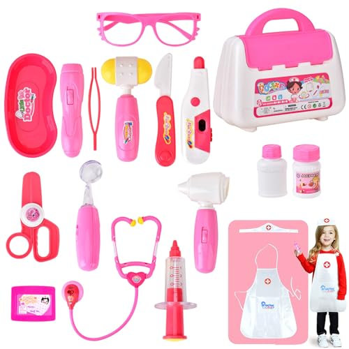 Queta Arztkoffer Arzt Spielzeug Dentist Doktor Set 18-teiliges Medizinische Kit Lernspielzeug Kinder Rollenspiele für Kleinkinder ab 3 Jahren (Rosa)