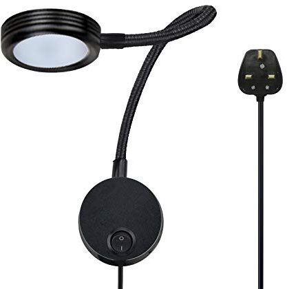 Bonlux 5W Wall Mounted Reading Light, Flexible Gooseneck LED Wall Lamp Headboard Light Cool White 6000K with Plug & Switch for Books in Bed, Studying, Nightlight, Working Light