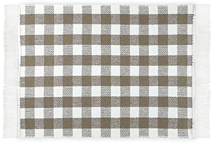 WohnDirect Alfombra de Cocina a Cuadros 50 x 75 cm Beige para la Cocina, el Pasillo, la Sala de Estar • Corredor de Cocina Lavable a máquina • Alfombra Hecha de 100% algodón con Flecos juguetones