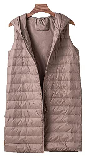Angelweste Große Größe Weste Warme Weste Winterweste Herbst Und Winter Koreanische Version Lose Mit Kapuze Leichte Und Dünne Mittellange Daunenjacke Weste Damen Kapuzenweste Weste-Kamel_M Büste 106Cm