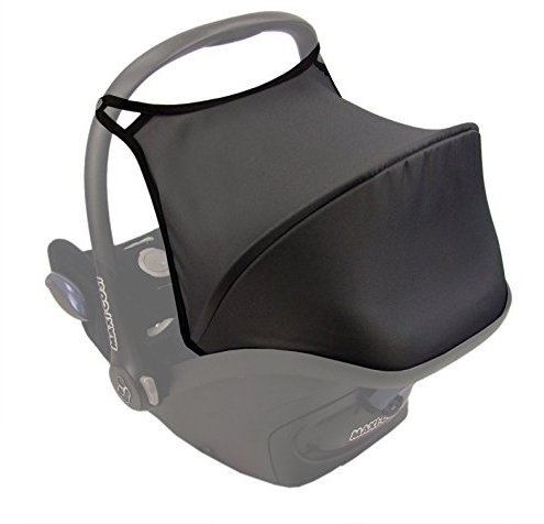 BAMBINIWELT Sonnenverdeck Sonnendach Sonnenschutz für Babyschale kompatibel mit Maxi Cosi CABRIO-FIX + GRATIS Gurtpolster (dunkelgrau)