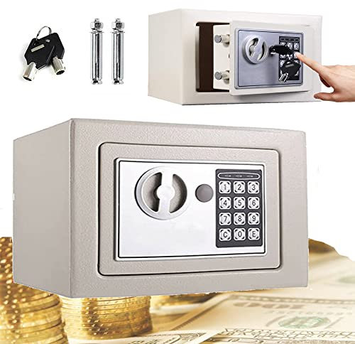 Home Office Security Safe Wall Hanging Safety Storage Box, Digital Keypad and Keys, Electronics Cash Safe With 2 Keys and 2 Bolts for Office Hotel, 23x17x17cm, White