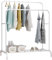 edihome, Stand Appendiabiti, Doppio, 113x21x5cm Vestitore, Appendiabiti da Terra, Resistente, Metallico, con Supporto per Scarpe (Bianco)