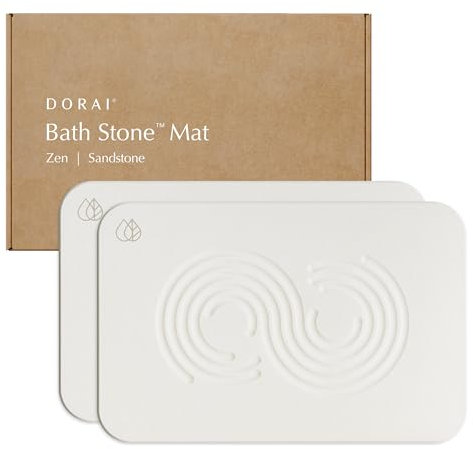 Dorai hem badsten matta 60 cm x 40 cm | Lyxig badmatta med kiselsten |Tar snabbt bort vatten | halkfri, snabbtorkande stenbadmatta för badrum | Zen sandsten – 2-pack