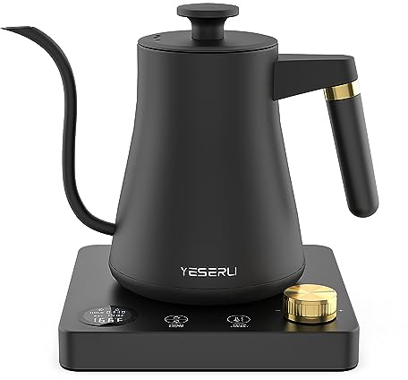 YESERLI 1200W Gooseneck Kettle with ±1℉ Temperature Control,Pour Over Electric Kettle for Coffee & Tea,Digital Display,4 Temp Preset,12H Keep Warm,100% Stainless Steel,Rapid Heating,1L,Matte Black
