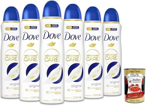 Dove Deodorante Spray Advanced Care Original, deo Mit feuchtigkeitsspendenden und empfindlichen Formel,ohne Alkohol, 72 Stunden, 6x 150 ml + Italian Gourmet polpa 400g