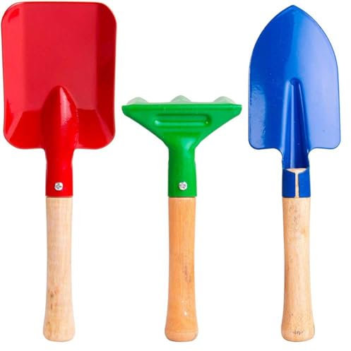 Hbbgdiy Kindergartengeräte, Spielzeug, Gartenset, Spaten, Laubrechen, Mini Lernset für draußen für Kinder, 3 teiliges Gartenspielzeug, Kindergartengeräte, Kindergartenset