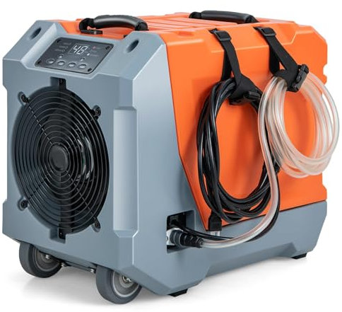 FANTASK 85 L/Tag Luftentfeuchter, Bautrockner mit Pumpe & Ablaufschlauch, Industrie Trocknungsgerät mit 24H Timer & 2 Gummirädern & Griff für Keller, Lager, Baustelle, Orange