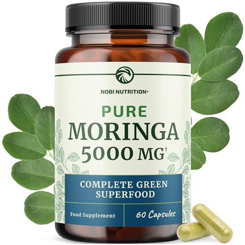 Moringa Capsules 5000mg | Potent Antioxidant Superfood | Non-GMO, Third-Party Tested Pure Moringa for Energy, Immunity & Gut Health Support | 100% Moringa Oleifera | Vegetarian & Gluten-Free | 60 Ct