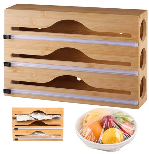 imposyu Porta Pellicola e Alluminio 3 in1 Dispenser Di Fogli Di Alluminio 34x23x7cm Dispenser Cucina Pellicola Taglia per Organizer Cucina