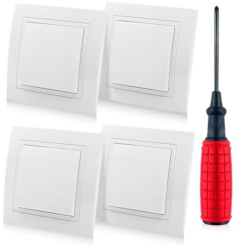 LEKEFETO Lot de 4 interrupteurs marche/arrêt encastrés 10 A : 250 V Tout-en-un Interrupteur Visage en blanc, Interrupteur de lumière, Interrupteur de lumière encastré avec tournevis, Interrupteur