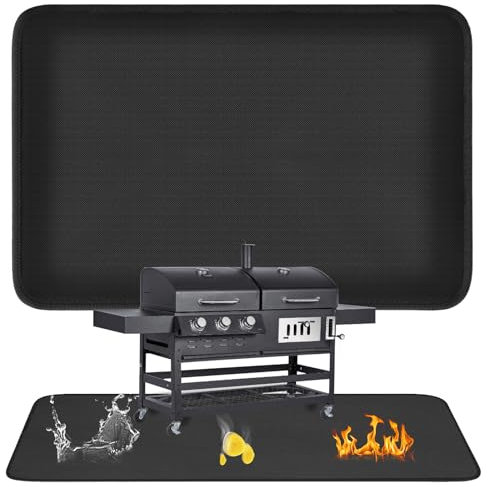 Tappetino Barbecue, Tappeto Barbecue da Esterno, Tappetino Ignifugo, Tappeto BBQ, Resistente al Calore, Impermeabile e a Prova di Olio, 152x91 cm, per Barbecue, Pavimenti, Prati, Patio (Nero)