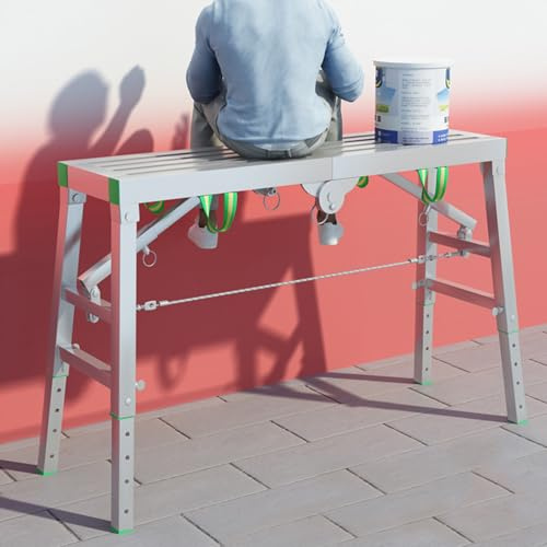 Ponteggio Pieghevole Multifunzionale, Piattaforma di Lavoro ad Alta Capacità di Carico, Sgabello con Scala Regolabile in Altezza e Piedini in Gomma Antiscivolo per il Lavaggio-200-40cm