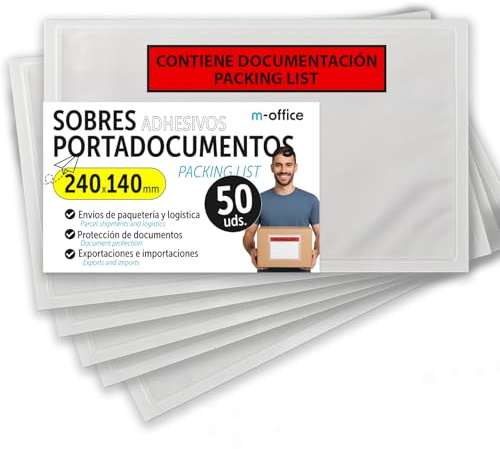 Buste Portadocumenti Adesive 240x140mm, Packing List, Buste Trasparenti per Spedizioni, Fatture, Bolle di Consegna e Documenti, Impermeabili con Forte Adesione - m-office (50 pezzi)
