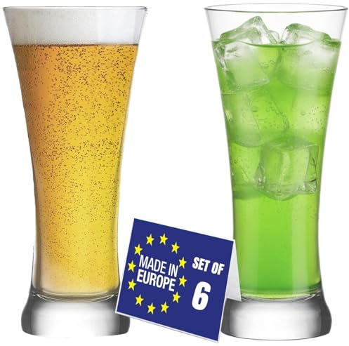 NORDIC SCHILLER Verres à Bière, Verres à Cocktail Hauts Lot de 6, 380 ml 100 % SANS PLOMB Verre à Eau, Verres à Bière de Blé, Verre à Biere Pilsner, Highball Glasses, Beer Glasses
