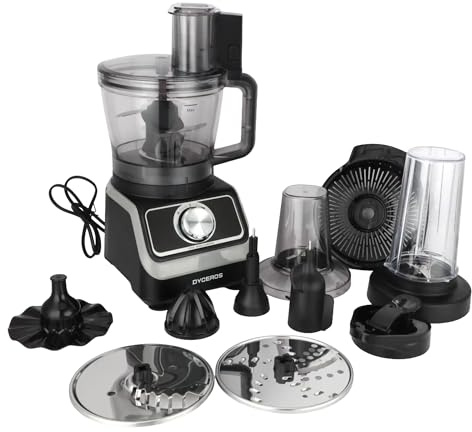 Dyceros Robot Multifonction 1000W Série 700 - Robot de cuisine - Bol 1,5L+Blender 1L - Hache Râpe Tranche Pétrit Fouette Mixe et Presse-agrumes -2 Vitesses+Turbo- Polyvalent&Compact - Marque Française