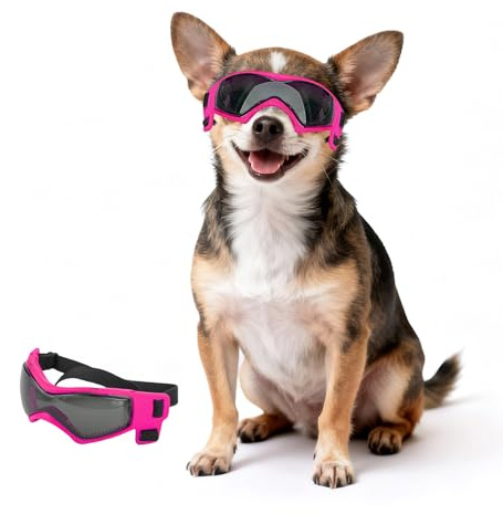 PETLESO Occhiali da moto per cani extra piccoli con fascia elastica regolabile, antivento, colore: rosa, XS