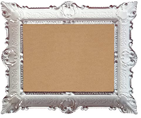 Lnxp BILDERRAHMEN BAROCKRAHMEN mit GLAS 56x46cm RECHTECKIG REPRO Bilder für 30x40cm oder 40x30 cm BAROCK ANTIK (Weiß Silber Dualcolor) 50TR