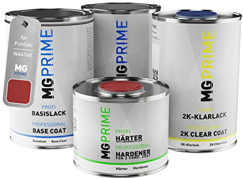 MG PRIME Car paint Can set for Pontiac WA4748 Firethorn Metallic/Boston Red Metallic under + base coat 2K clear coat hardener ready-to-spray 3.5l