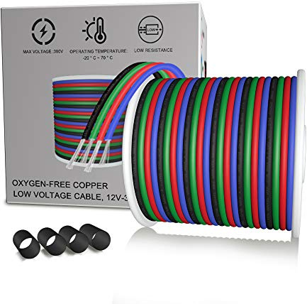 AOTOINK Filo Elettrico RGB Cavo di Estensione a LED da 15M 4 pin 4x0,32mm² Filo AWG 22 per Striscia a LED RGB 5050 3528 2835