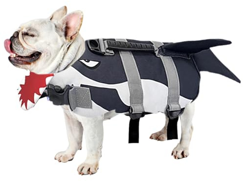 Dog Life Jacket Vest for Swimming Boating, Shark Medium Swim Vests with Chin Float/Reflective Stripe/Rescue Handle
