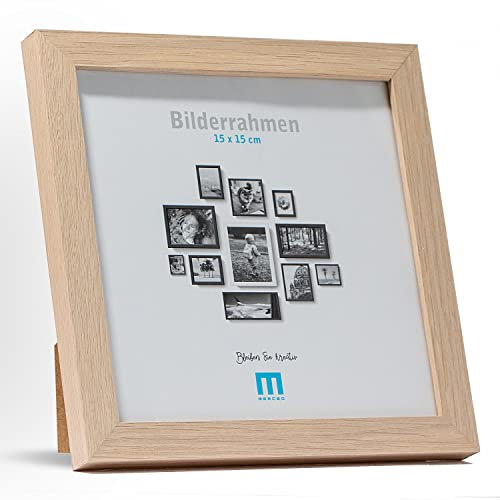 Cadre photo, 15 x 15 cm, carré, du bois naturel, minimaliste et moderne, pour photos images, 1 pièce, avec une protection en verre acrylique, peut être utilisé comme support de table ou sur le mur