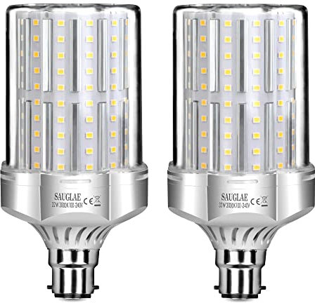 SAUGLAE Lampadine LED da 32W, 260W Lampadine a Incandescenza Equivalenti, Bianco Caldo 3000K, 3600Lm, B22 Baionetta, 2 Pezzi
