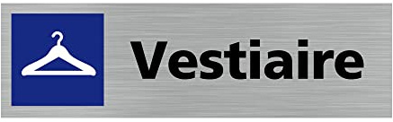 Signalétique.biz France - Plaque de porte VESTIAIRE (Q0108) - 170 X 50 mm - Adhésif aspect aluminium brossé
