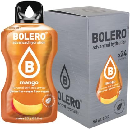 Bolero Drink - 24 bolsitas de 3 g de fruta preparada en polvo soluble para bebida fresca en agua, 72 gramos endulzado con stevia (mango)