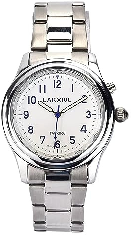 LAKXIUL, Orologio parlante spagnolo, guscio argento, cinturino in acciaio inox argento, misura da uomo, 100%, 100%