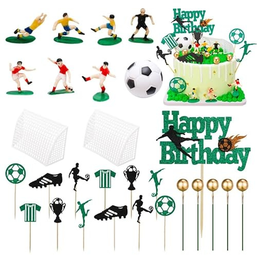 28pcs Football Cake Toppers for Men, Birthday Football Cake Decorations Soccer Birthday Cake Topper Sports Theme Cake Toppers Personalised Kids Cupcake Topper Cake Plugin Boys Party Supplies