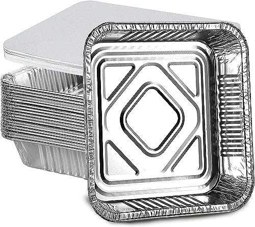 9x9 Inch Disposable Aluminium Foil Trays with Lids - Deep & Durable Foil Baking Trays for Cooking, Freezing, Serving, Potlucks, BBQs, Catering, & Meal Prep - Reusable Tin Foil Containers - Pack of 20