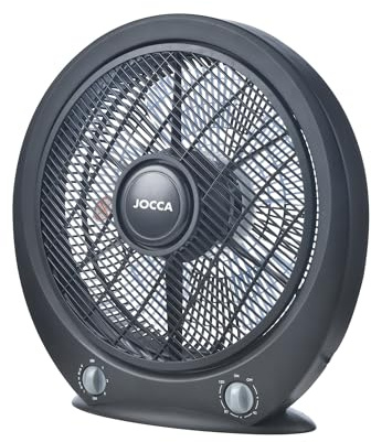 Jocca – Tragbarer Boden- oder Tischventilator | 5 Klingen | 3 Geschwindigkeiten | Automatische Abschaltung | Timer| Kastenventilator| Anti-Überschlag | 30cm Durchmesser| (Schwarz)