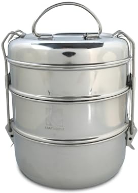 KRAFTANGLE Indian-Tiffin Stainless Steel 3 Tier Large Lunch Box Snack Box/Food Container Airtight Leak Proof 3 Compartment Suitable for Office Use, Outdoor Lunches/Dining
