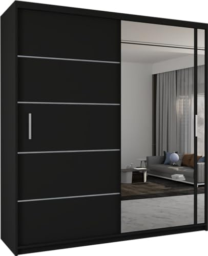 SLIDING WARDROBE 4U Indiana Free Standing Double Sliding Mirror Door wardrobe (Black, 120cm)