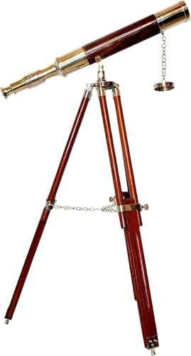 Nautical antique Shiny Brass Vintage Telescope Sypglass Floor Standing Wooden Tripod Stand Maritime Home and Office Decor
