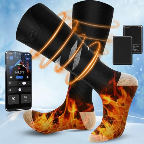 LYtech 7000mAh Calcetines Calefactables con App Control Calcetines Calentadores Recargables Calcetines Electricos para Hombre y Mujer Calcetines Térmicos de Invierno Unisex Calcetín Calefactable